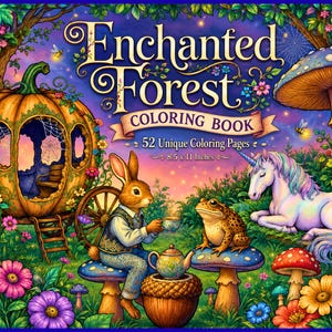 Enchanted Forest Coloring Book – 52 Whimsical Forestcore Coloring Pages | Printable Fantasy Woodland Digital Download