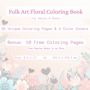 Peut inclure: Livre de coloriage floral intitul&eacute; "Folk Art Floral Coloring Book" pour adultes et adolescents. Il comprend 35 pages &agrave; colorier uniques, 4 couvertures en couleur et 10 pages gratuites en bonus. Le livre mesure 21,59 cm x 27,94 cm.