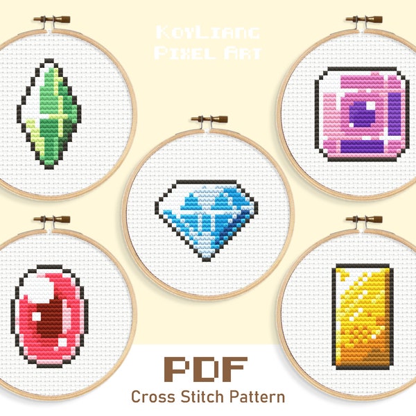 Cross Stitch Art PDF Download - Shining Crystals and Gemstones, Counted Chart Pattern File