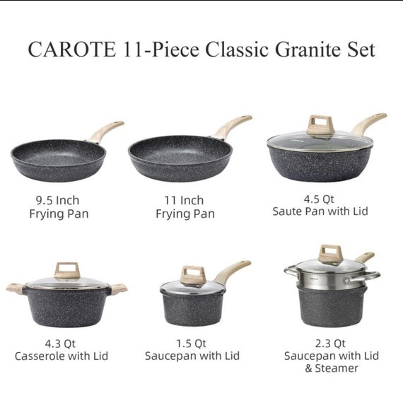 Carote Nonstick Pots and Pans Set, Granite Stone Kitchen Cookware Sets  (Black, 6 Pcs) 