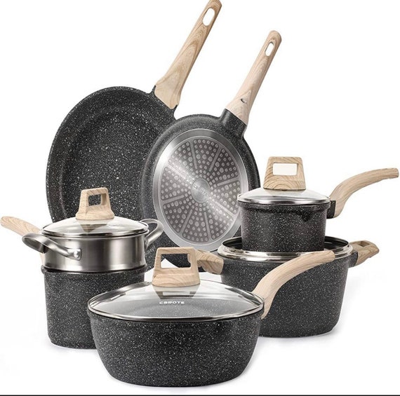Carote Nonstick Pots and Pans Set, 10 Pcs Granite Stone Kitchen Cookware  Sets (White)