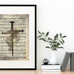 The Old Rugged Cross Printable Art | Christian Sunflower Wall Art | Vintage Hymnal Download