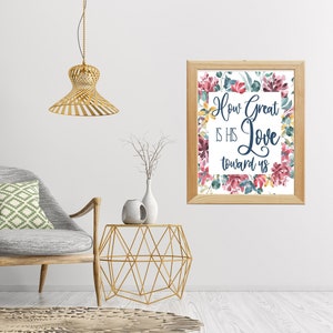 Gods Great Love Christian Printable Wall Art | Bible 1 John Instant Download | Printable Floral Quote