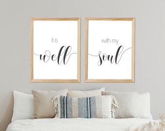 It Is Well With My Soul Home Wall Decor | Printable Farmhouse Art | Bible Christian Wedding Gift |Bedroom Decor Set