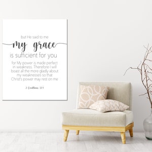 My Grace is Sufficient Bible Verse Christian Printable Wall Art | 2 Corinthians 12:9 Instant Download Minimalist| Printable Art Quote
