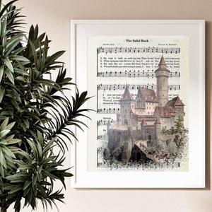 De Solid Rock Printable Art | Christian Castle Kunst aan de muur | Vintage Hymnal Instant Downloaden