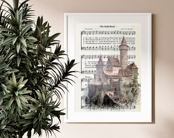 The Solid Rock Printable Art | Christian Castle Wall Art | Vintage Hymnal Instant Download