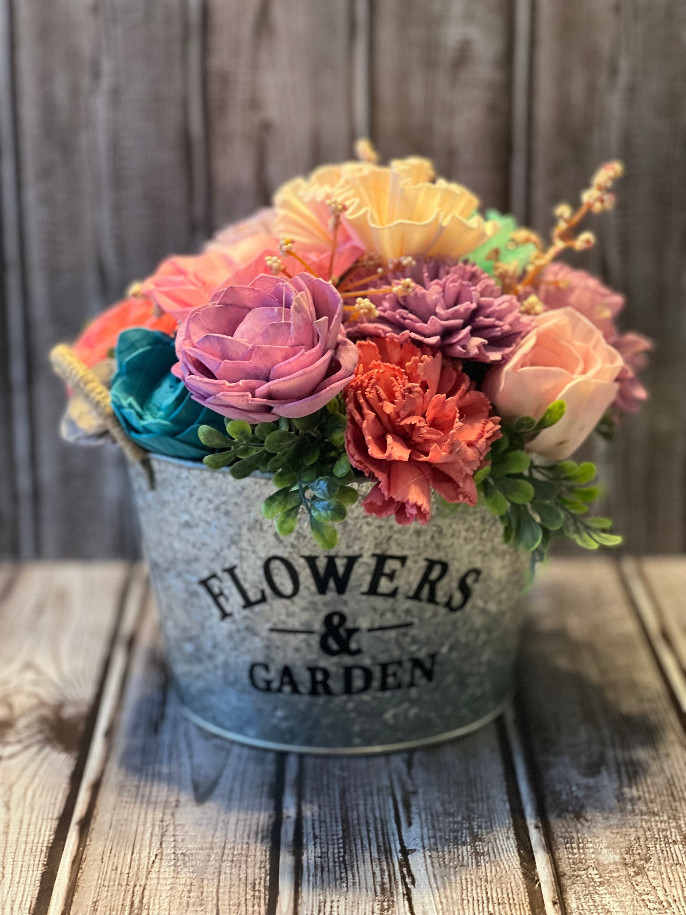 w.o.d.　F.L.O.W.E.R.S. Spring/summer Sola Wood Flower Metal Bucket Decor - Etsy
