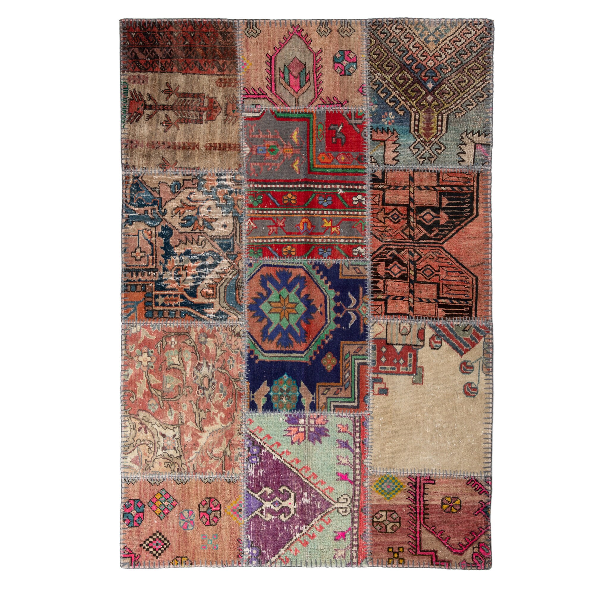 Handmade Patchwork Carpet, Made in Turkey, Authentic Vintage Handmade