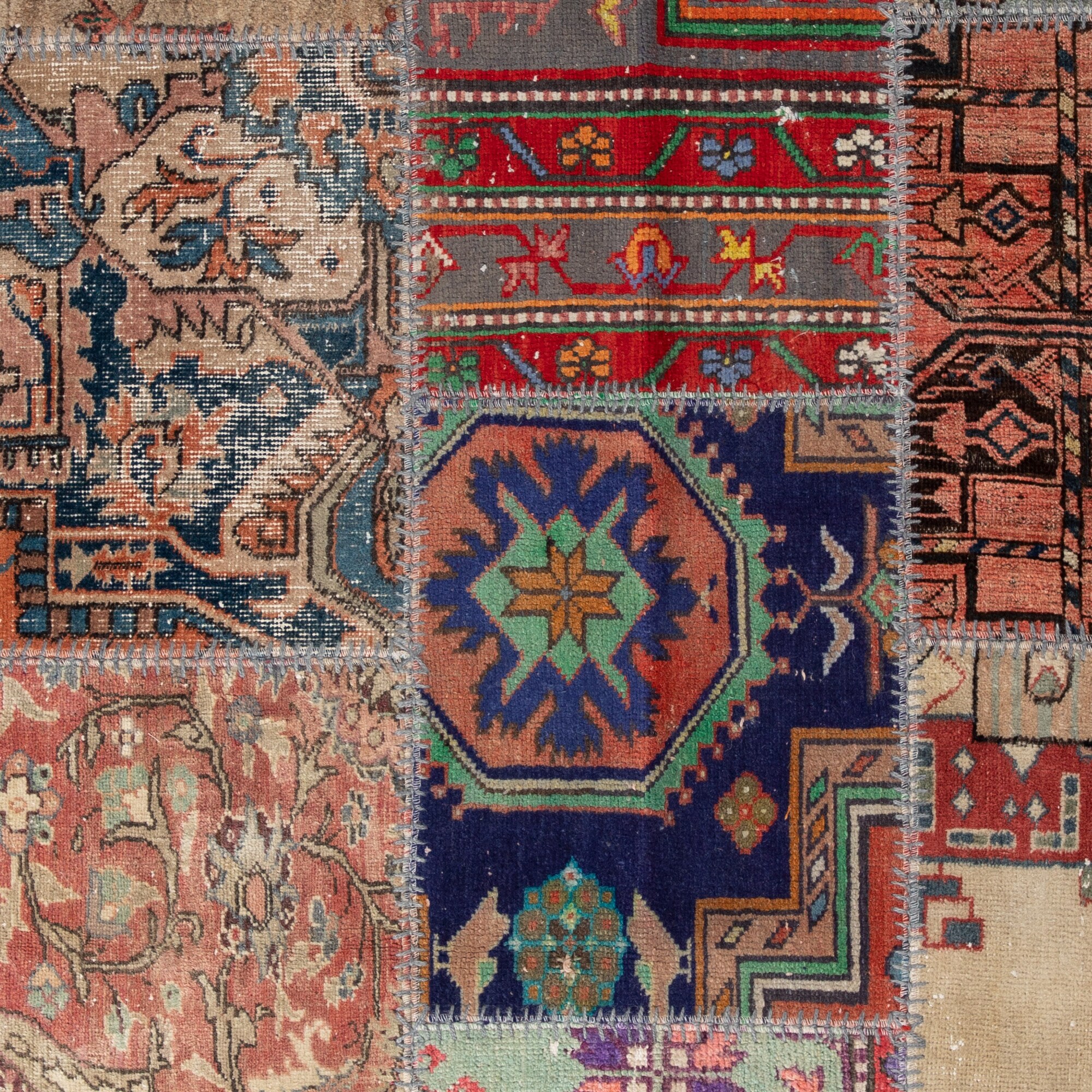 Handmade Patchwork Carpet, Made in Turkey, Authentic Vintage Handmade