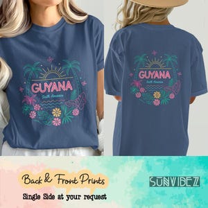 Guyana T-Shirt, South America Souvenir, Retro Palm Tree Tee, Unisex Adult Youth, Travel Gift, Patriotic Tee, Tie Dye Options Vintage Art Tee