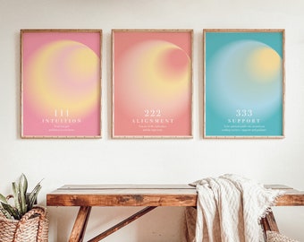 Angle number print, Printable wall art, Set of 9 Angle number, 111 222 333, Aura Posters, Angel Number Poster, Digital Download
