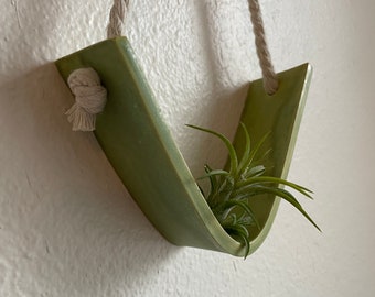 V shaped air plant hanger, ceramic air plant holder