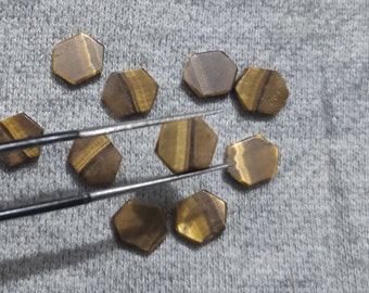 Natural Tiger Eye Fancy Hexagon Shape Flat Cabochon Gemstone, Flat Natural Tiger Eye Gemstone For Jewelry Making