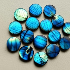 Natural Blue Labradorite  Round Flat coin Cabochon Gemstone For Jewelry, Both Sides Flat Gemstone