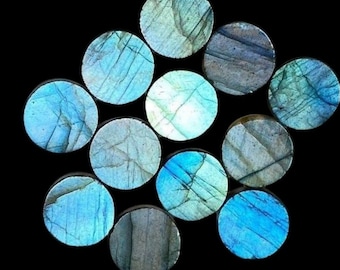 Pietra preziosa cabochon rotonda piatta labradorite blu naturale per gioielli, pietra preziosa piatta su entrambi i lati