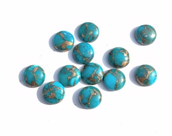 Blue copper turquoise Flat back cabochon, round cabochon gemstone,6, 8, 10 & 12mm size, Copper turquoise Flat cabochon for jewelry making