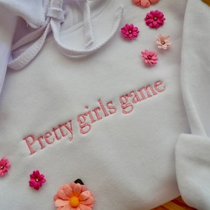 Embroidered Cropped Hoodie: Pretty Girls Game, Kawaii Gamer Sweatshirt