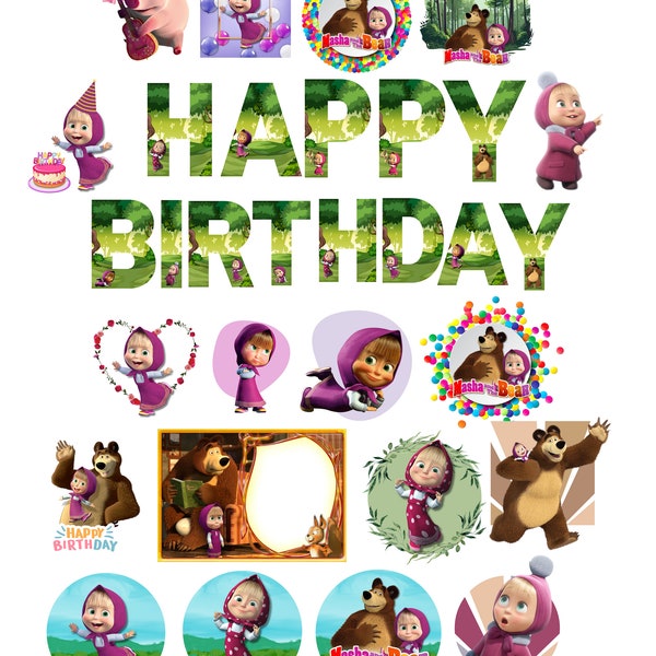Instant Download Masha and the Bear Theme Files - PNG Format - Letters and Image Files