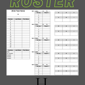 Volleyball Roster Volleyball Lineup Printable Volleyball - Etsy