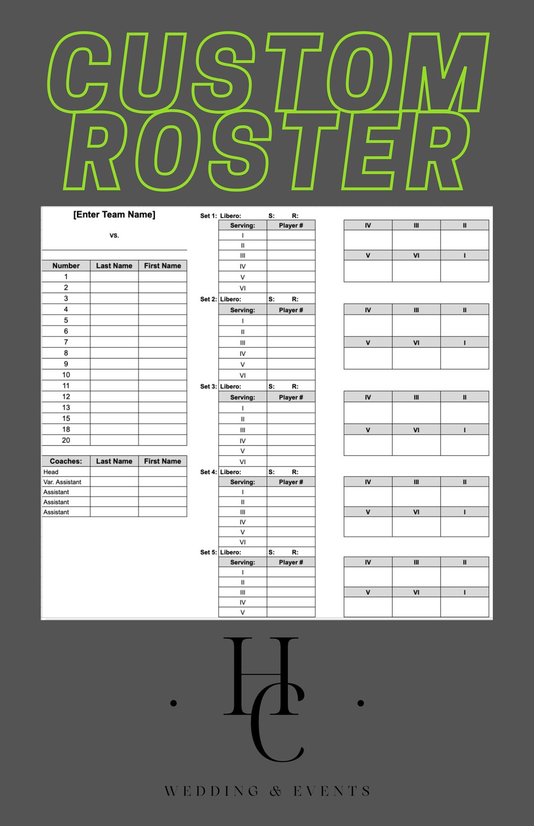 Volleyball Roster Volleyball Lineup Printable Volleyball - Etsy
