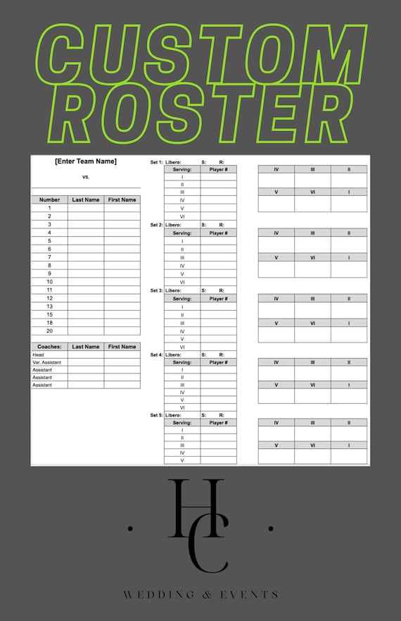 Volleyball Roster Volleyball Lineup Printable Volleyball Etsy