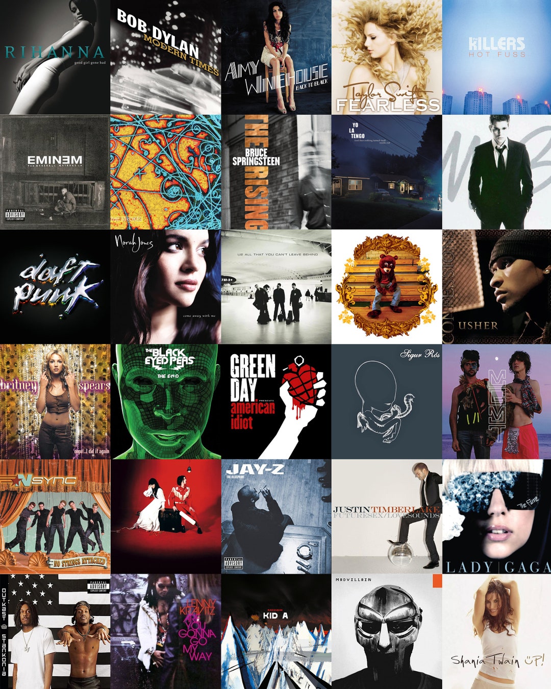 2000s Vinyl Album Cover Poster, Music Wall Art Print, Instant Download