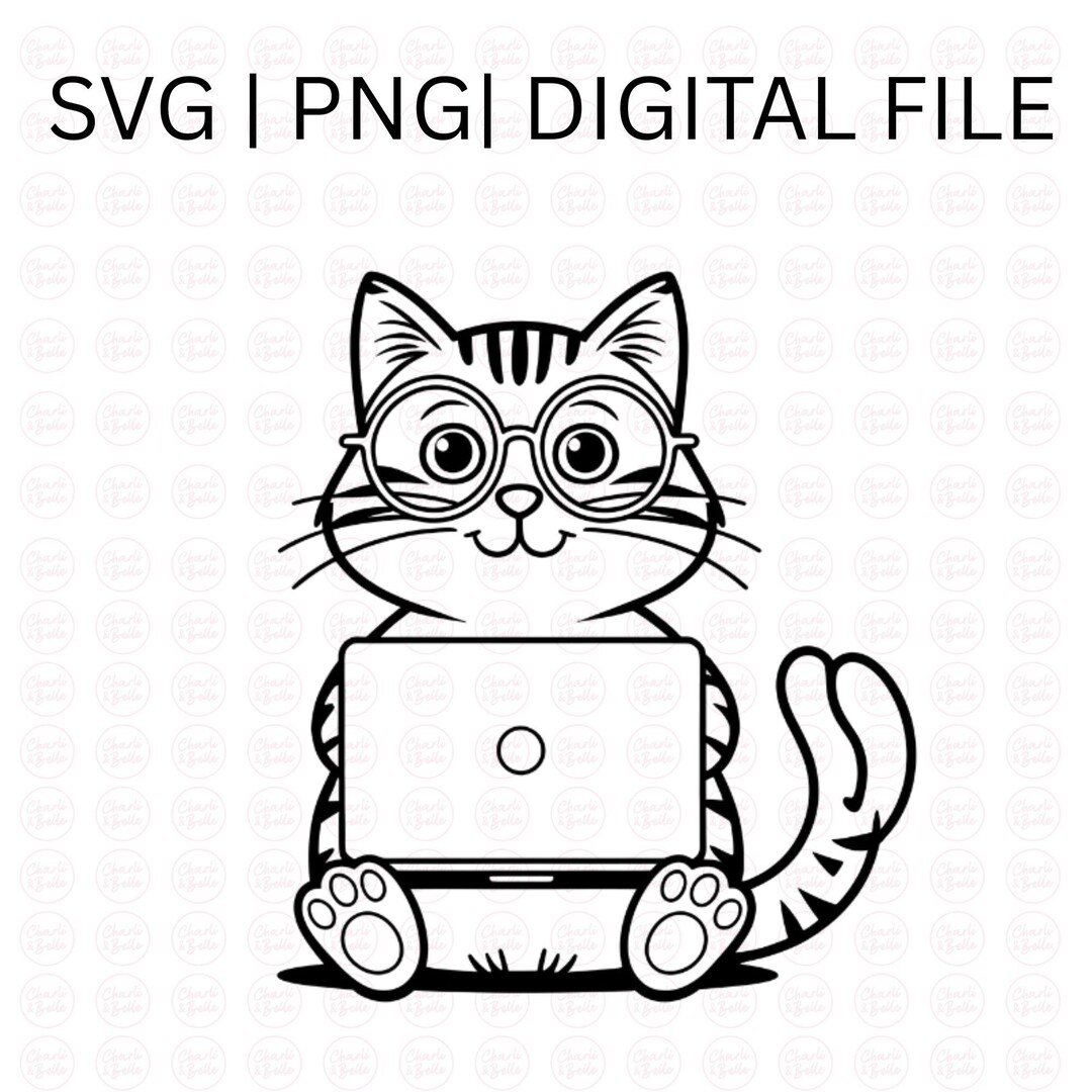 Computer Cat SVG PNG - Funny Nerdy Cat Clipart for Sublimation and ...