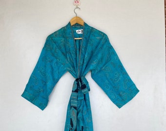 Silk kimono, silk saree robe, maternity dress, beach kimono, plus size dress, dressing gown