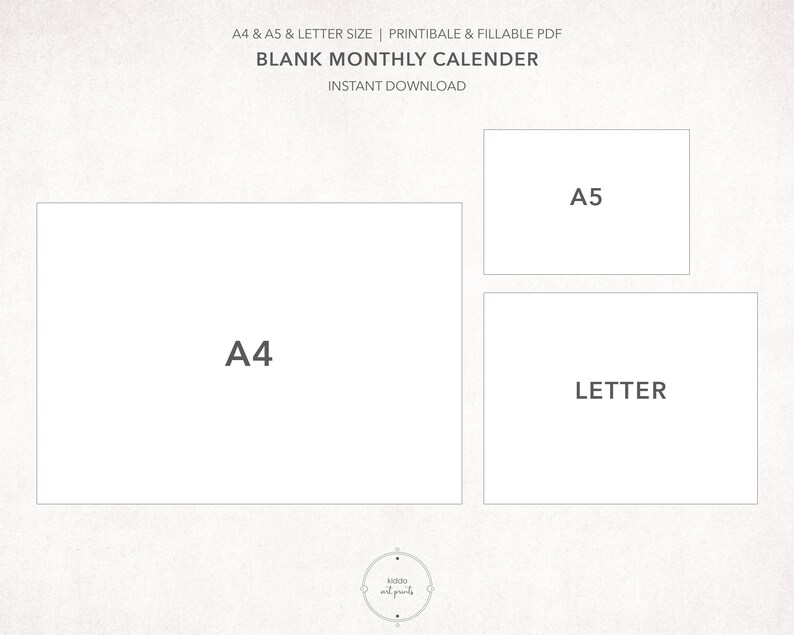 Blank Monthly Calendar Printable Landscape Calendar Minimalist Calendar ...