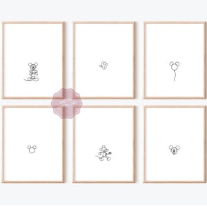Mickey Mouse Doodle Prints, Black and White Mickey Drawing, Minimal Mickey Nursery, Baby Shower Gift Print, Mickey Doodle Digital Prints