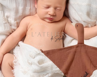 Personalized cotton muslin comforter - Personalized swaddle comforter - Cotton gauze comforter - Fluorescent comforter - Rabbit or Goose.
