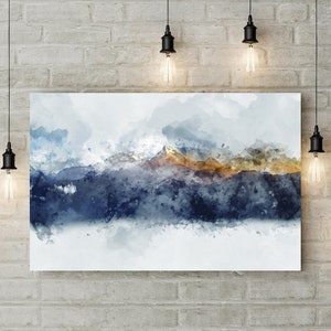 Abstract Mountain Canvas Wall Art Print, Abstract Landscape Art Blue Painting, Abstract mountain ranges，Framed Canvas Artwork for Walls
