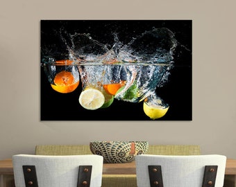 Fruit Water Splash Oranges Food Kitchen canvas print Kitchen wall decor Cooking Kitchen CANVAS WALL ART Picture Print