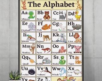 Póster del alfabeto de animales / DESCARGA INSTANTÁNEA / Impresión del alfabeto, póster del ABC, tabla del alfabeto, impresión de arte mural, póster para habitación infantil, póster educativo