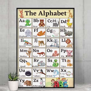 Animal Alphabet Poster | INSTANT DOWNLOAD | Alphabet Print, ABC Poster, Alphabet Chart, Wall Art Print, Kids Room Poster, Educational Poster