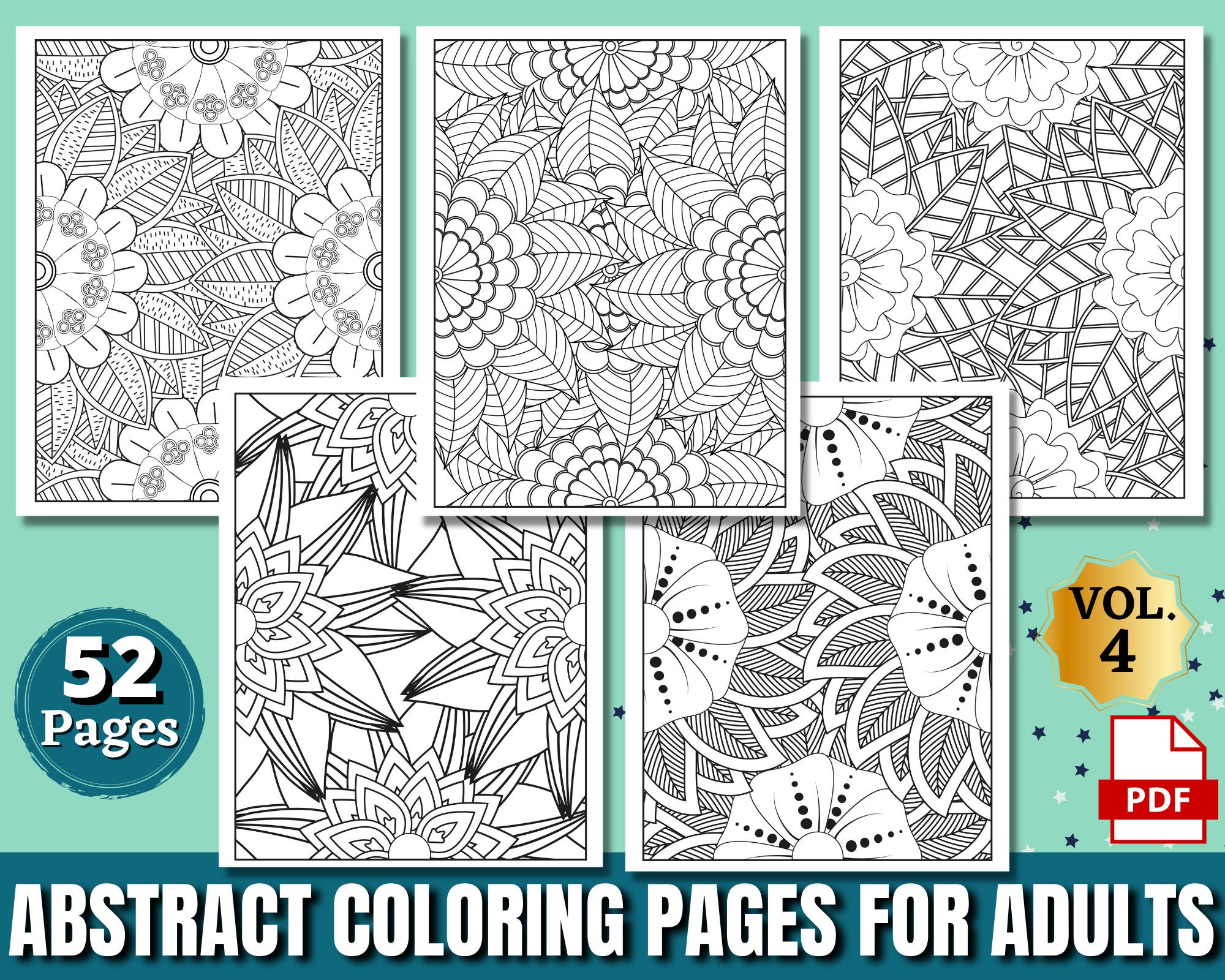 Abstract Adult Coloring Pages Printable Colouring Set PDF 