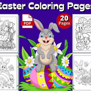 Easter Coloring Pages | 20 PAGES | Digital Download | Easter Bunnies | Easter Eggs | Printable Coloring Pages | Kids Coloring Pages