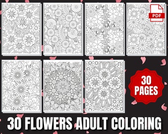 30 Floral Coloring Pages for Adults | Printable Coloring Pages | Instant Download PDF | Coloring Pages | Printable Adult Coloring Pages