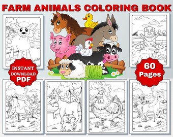 60 Niedliche Bauernhof Tiere Digital Malbuch - Kdp Komplettes Interieur - Perfekte Malseiten für Kinder Jungen und Mädchen | SOFORTIGER DOWNLOAD