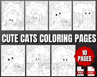 Adorable Cats Coloring Pages for Kids | 10 Printable Pages | Cat Coloring Book | Printable Coloring Sheets | Instant Download |