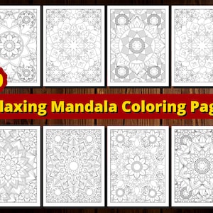 May include: 50 black and white mandala colouring pages. The mandalas are intricate and detailed, with a variety of patterns and designs.