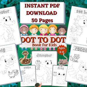 Dot to Dot Printable  Book for Kids | 50 PAGES | Connect the Dots | DIGITAL DOWNLOAD | Learning Games Children Worksheet | Activity Book