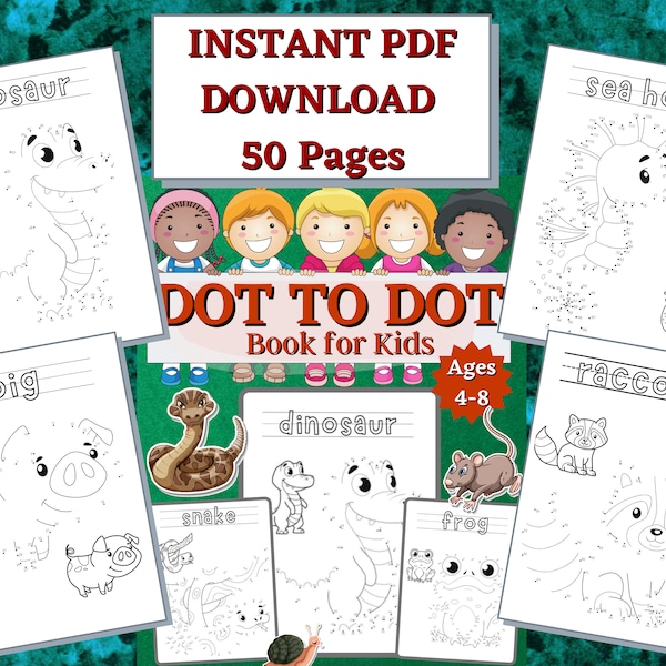 Dot to Dot Printable  Book for Kids | 50 PAGES | Connect the Dots | DIGITAL DOWNLOAD | Learning Games Children Worksheet | Activity Book