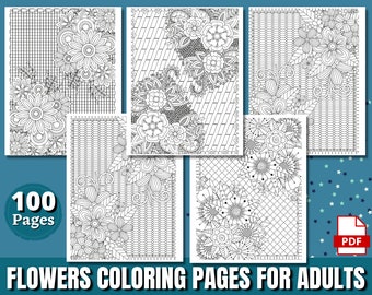 100 Floral Coloring Pages for Adults | Printable Coloring Pages | Instant Download PDF | Coloring Pages | Printable Adult Coloring Pages