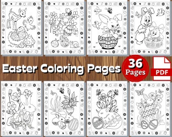 Easter Coloring Pages | 36 PAGES | Digital Download | Easter Bunnies | Easter Eggs | Printable Coloring Pages | Kids Coloring Pages