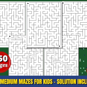 200 medelstora labyrinter för barn | Varierat labyrintpusselpaket | Utskrivbara arbetsblad med facit | Direkt nedladdning | Aktiviteter för barn