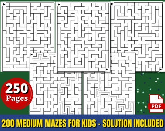 200 Laberintos Medianos para Niños / Paquete Variedad de Rompecabezas de Laberintos / Hojas de Trabajo Imprimibles con Clave de Respuestas / Descarga Instantánea / Actividades para Niños