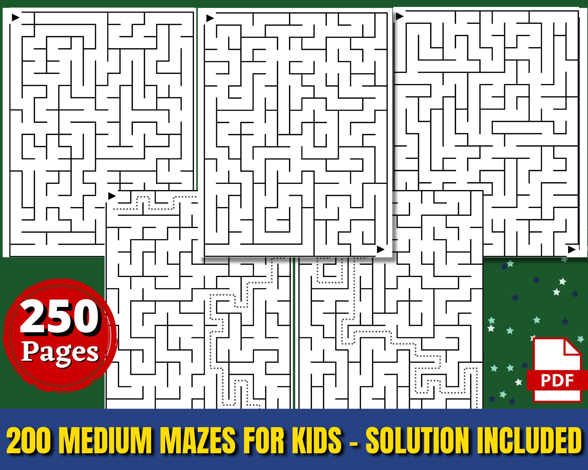 200 Medium Mazes for Kids | Maze Puzzle Variety Pack | Printable Worksheets with Answer Key | Instant Download | Activities for Kids