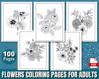100 Floral Coloring Pages for Adults | Printable Coloring Pages | Instant Download PDF | Coloring Pages | Printable Adult Coloring Pages